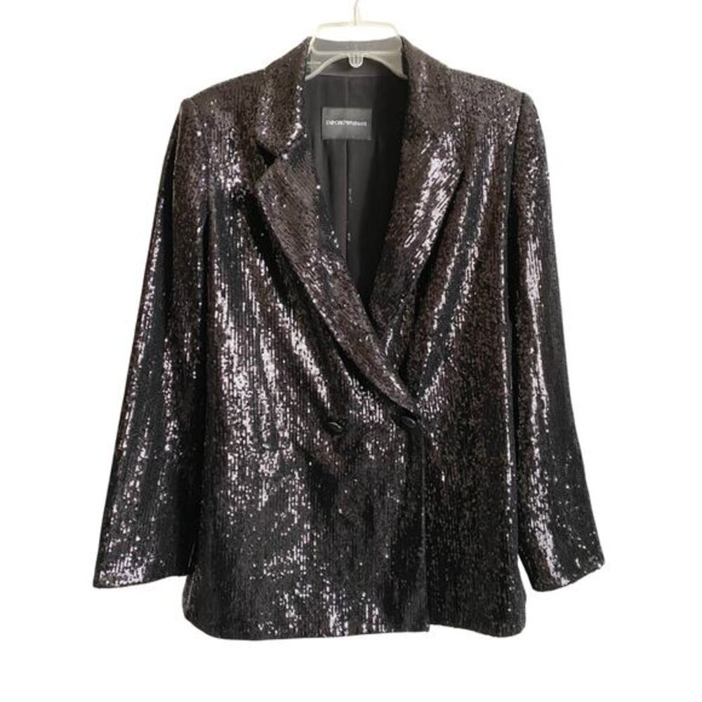 Emporio Armani Black Sequin Snap Front Evening‎ Blazer Size 40 US 4